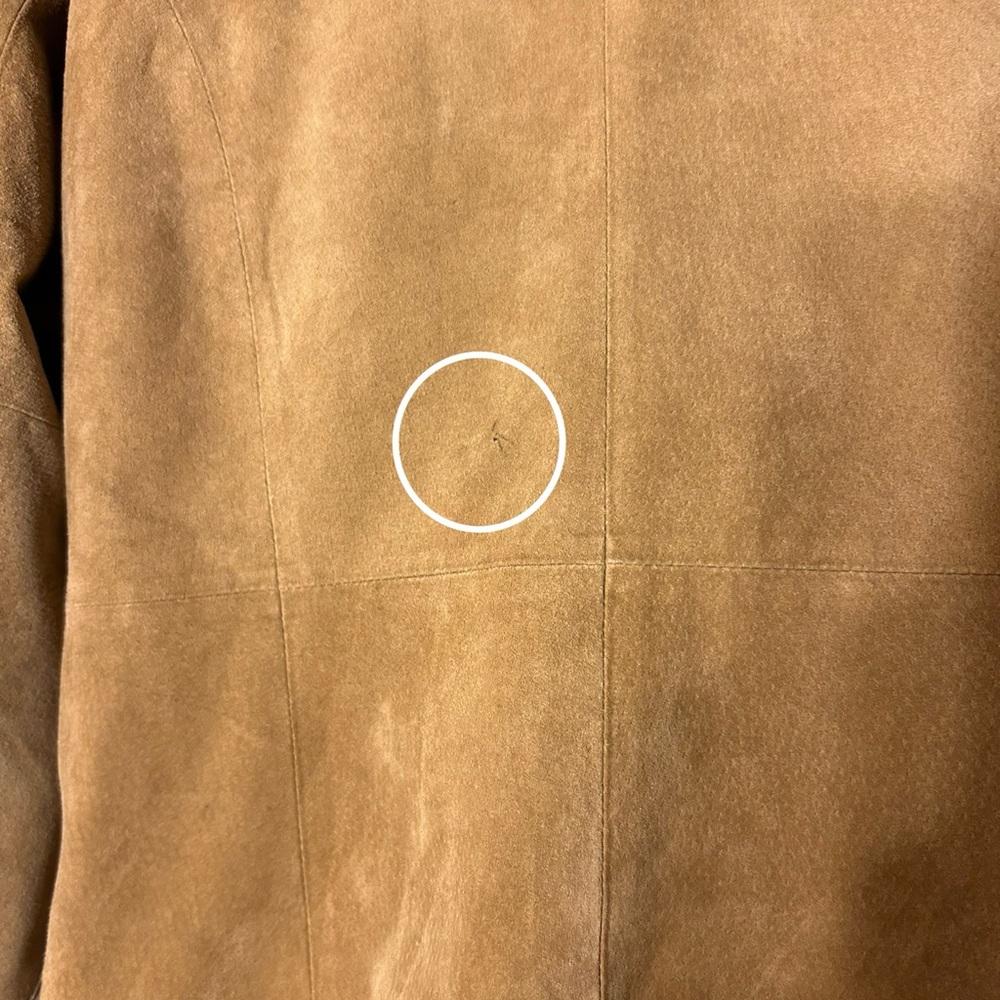 Vintage suede leather long faux fur sherpa trim beige long sleeve coat jacket - Picture 8 of 8